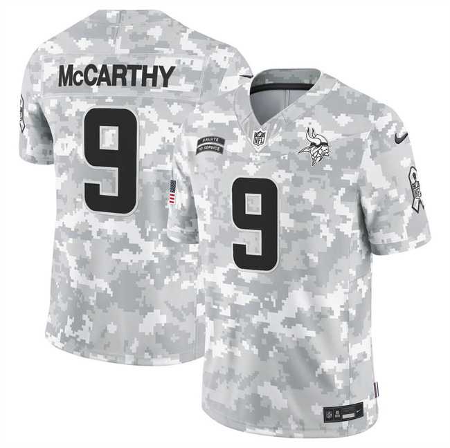 Mens Minnesota Vikings #9 J.J. McCarthy 2024 F.U.S.E Arctic Camo Salute To Service Limited Stitched Jersey Dyin